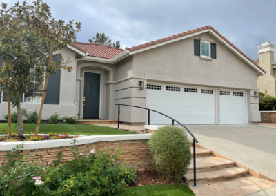 Amarr Hillcrest Recessed Garage Door in White with Stockton Clear Glass Windows